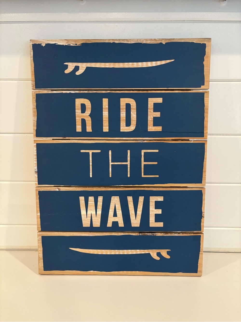Ride The Wave Wooden Wall Sign - Navy & Natural